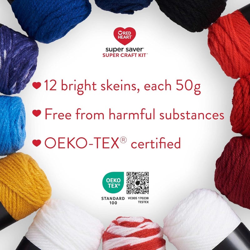 RED HEART Super Saver Yarn Super Craft Kit America, with 12 Pack of 50g/1.7 oz. 4 Medium Worsted Yarn for Knitting & Crocheting, 12 Colors, Perfect for Chunky Sweaters, Blankets, Amigurumi - Image 4